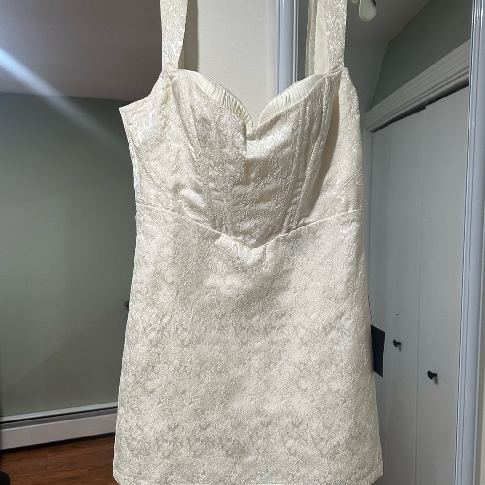 Lulus Sophisticated Celebration Ivory Jacquard Floral Mini Dress